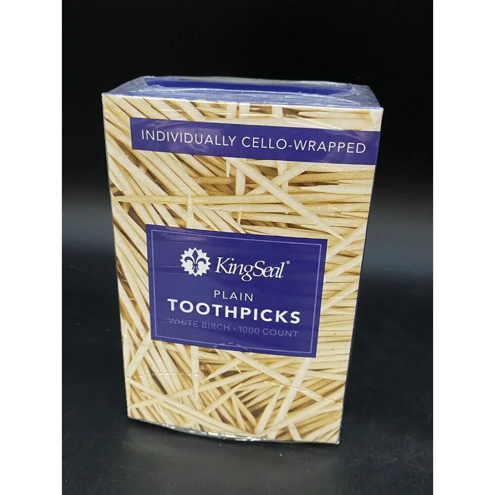 Kingseal 1000 Count Individually Cello Wrapped Plain Birch Toothpicks